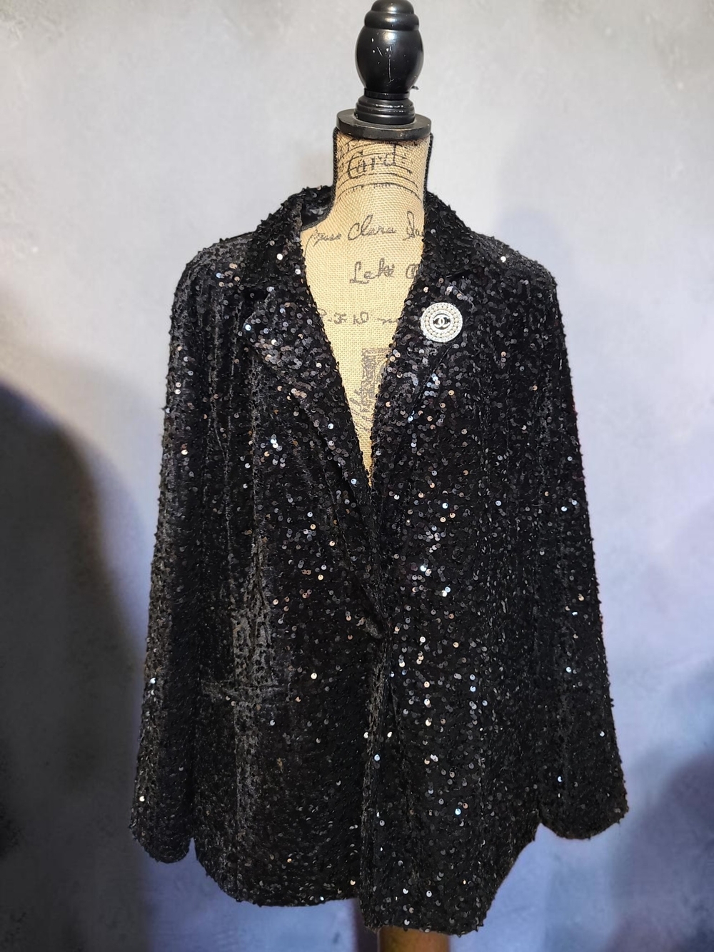 Joan Rivers Red Carpet Black Sequin Women's Blazer Jacket Size XL Exc Condition